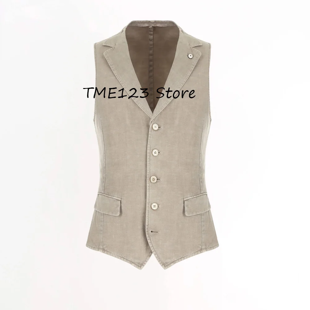 Chaleco de trabajo Formal de un solo pecho para hombre, chalecos informales para hombre, bolsillos con solapa, traje de moda, solapas con muescas de lino para trabajo