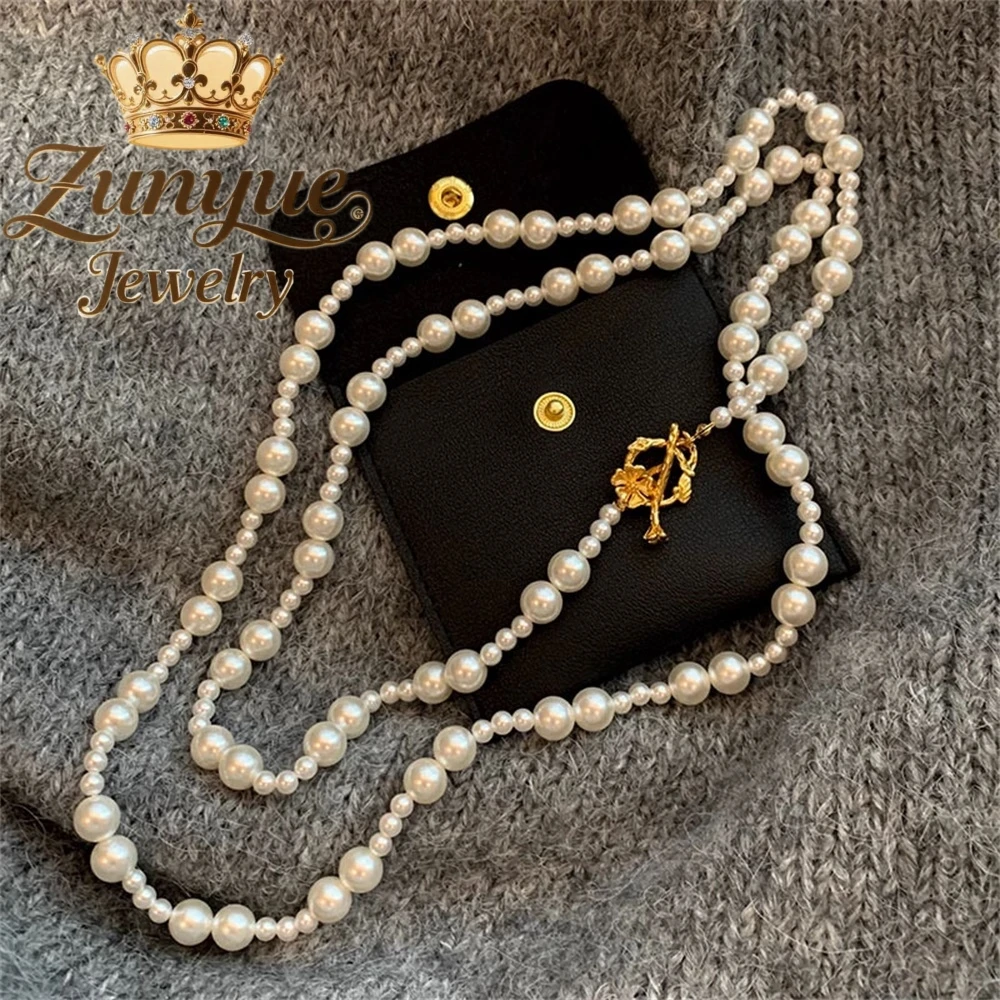 

Long Pearl Sweater Chain Necklace With A Versatile And High-End Feel, Featuring A New Chinese-Style Double-Layered Neckchain