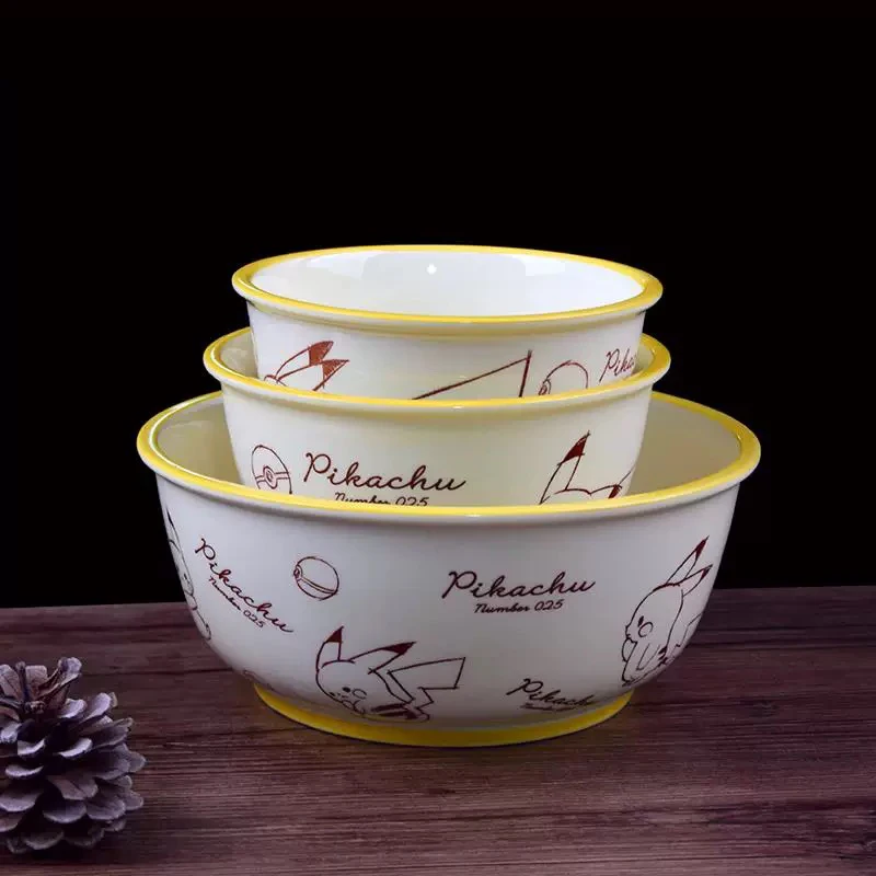 SHUNXIANG Pokémon Tableware Cartoon Ceramic Bowl Plate Pikachu Dinnerware Cute Double Ear Bowl Fruit Dinner plate Microwave Safe view 3