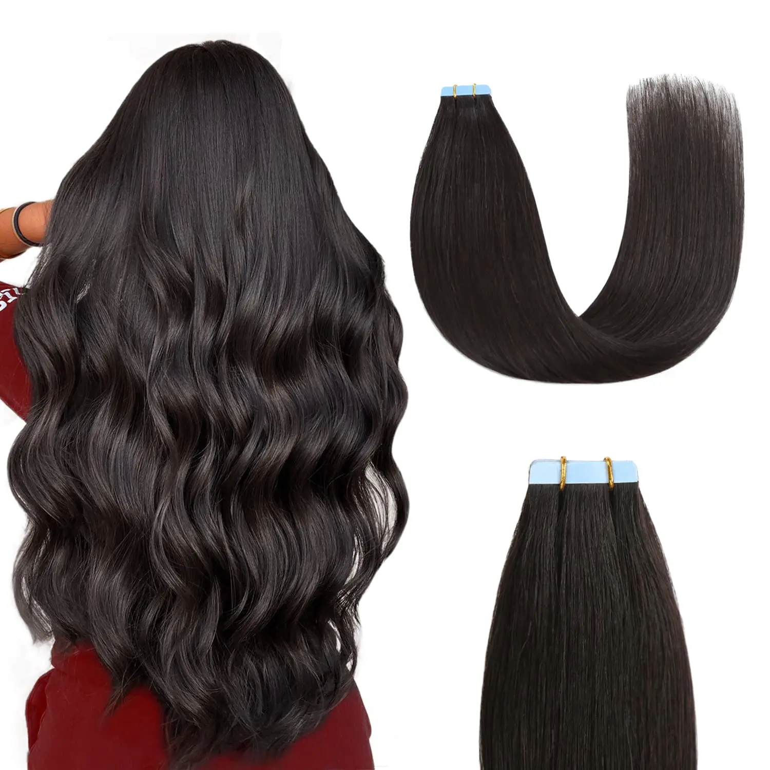 

Tape In Hair Extensions 12-20 inch 20 Pcs Set 100% Human Hair Remy Wefts Glue Easy Application for Thin Hair Thick Hair Instant