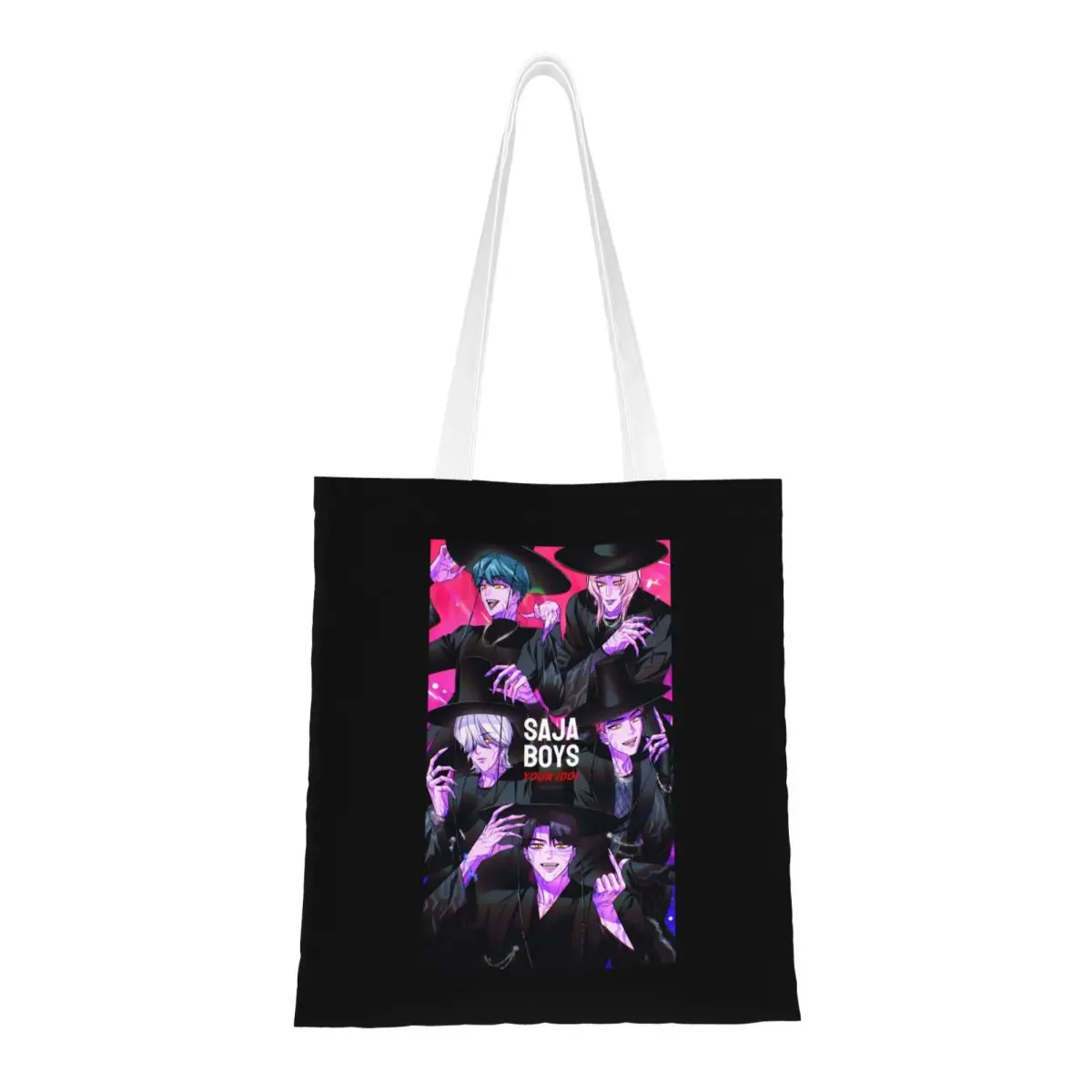 

Anime KPop Demon Hunters Manga Canvas Tote Bag Reusable Large Capacity Fashion Bag for Women Men