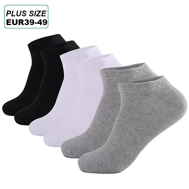 3Pairs Men's Socks Breathable Business Socks Boat Socks Casual Comfortable Solid Color Men's Ankle White Socks Large Socks EUR49