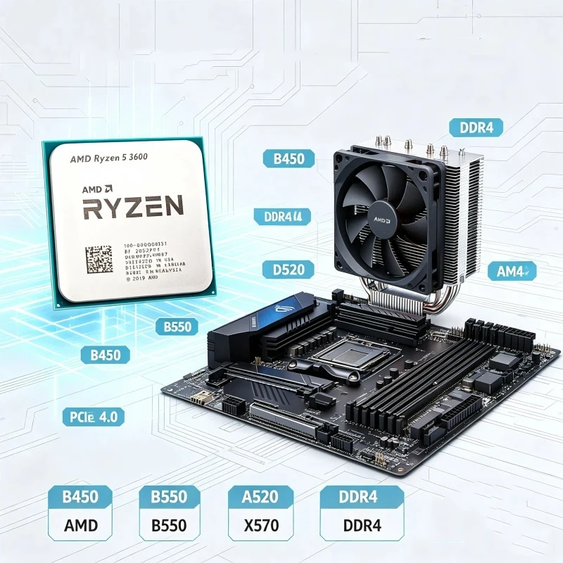 Compatible With AM4 Series Mainboard Ryzen5 3600 Desktop CPU 3.6GHz Base 4.2GHz Boost Multi Thread Tray Processor No Cooler
