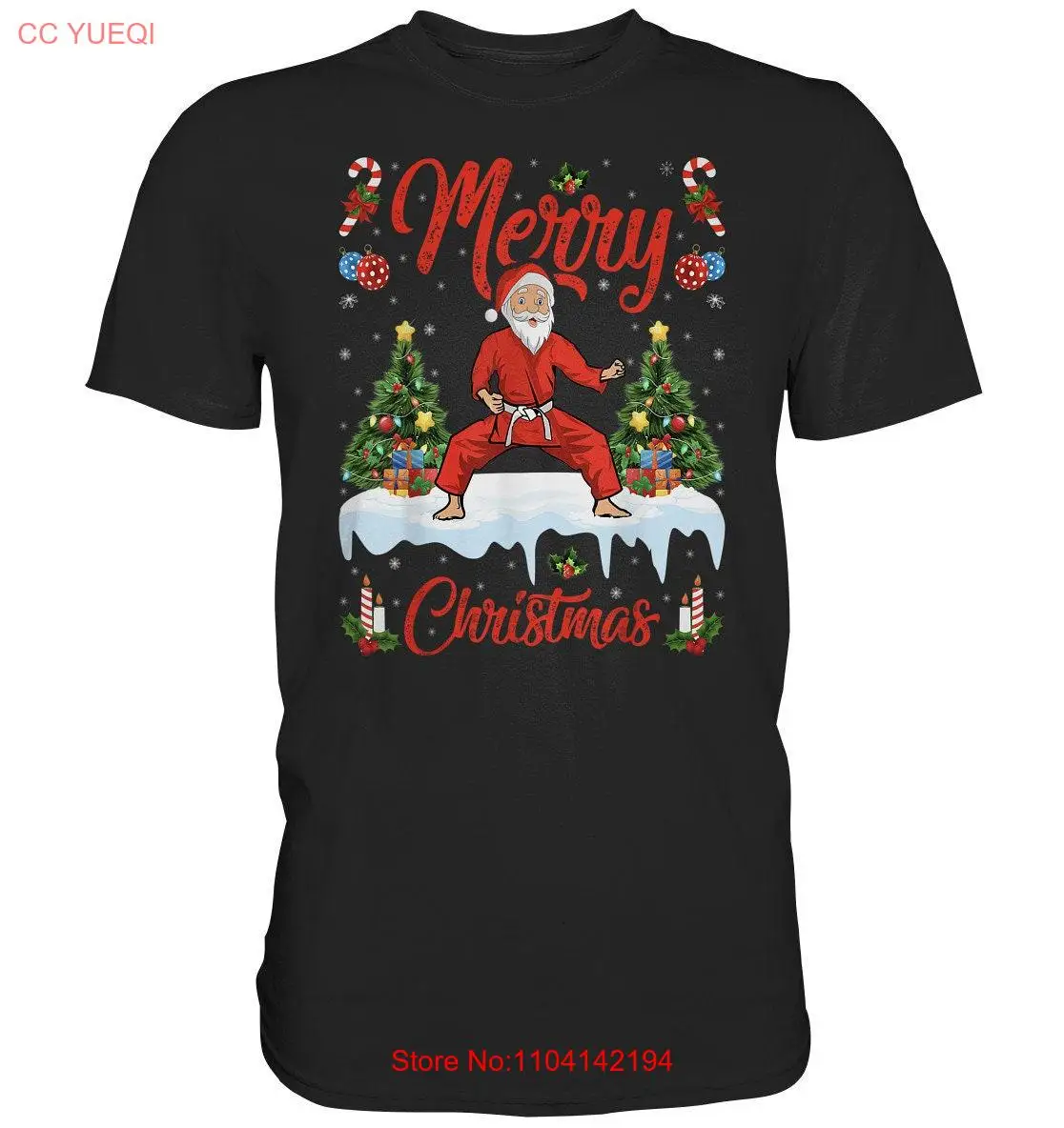 

Каратэ Санта-Клаус Каратека Рождественская футболка для джиу-джитсу из тхэквондо Премиум с длинными или короткими рукавами