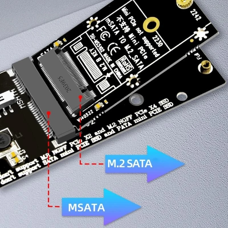 MSATA to M.2 Adapter Expansion Card Support SSD 2230 2242 6Gbps Fast