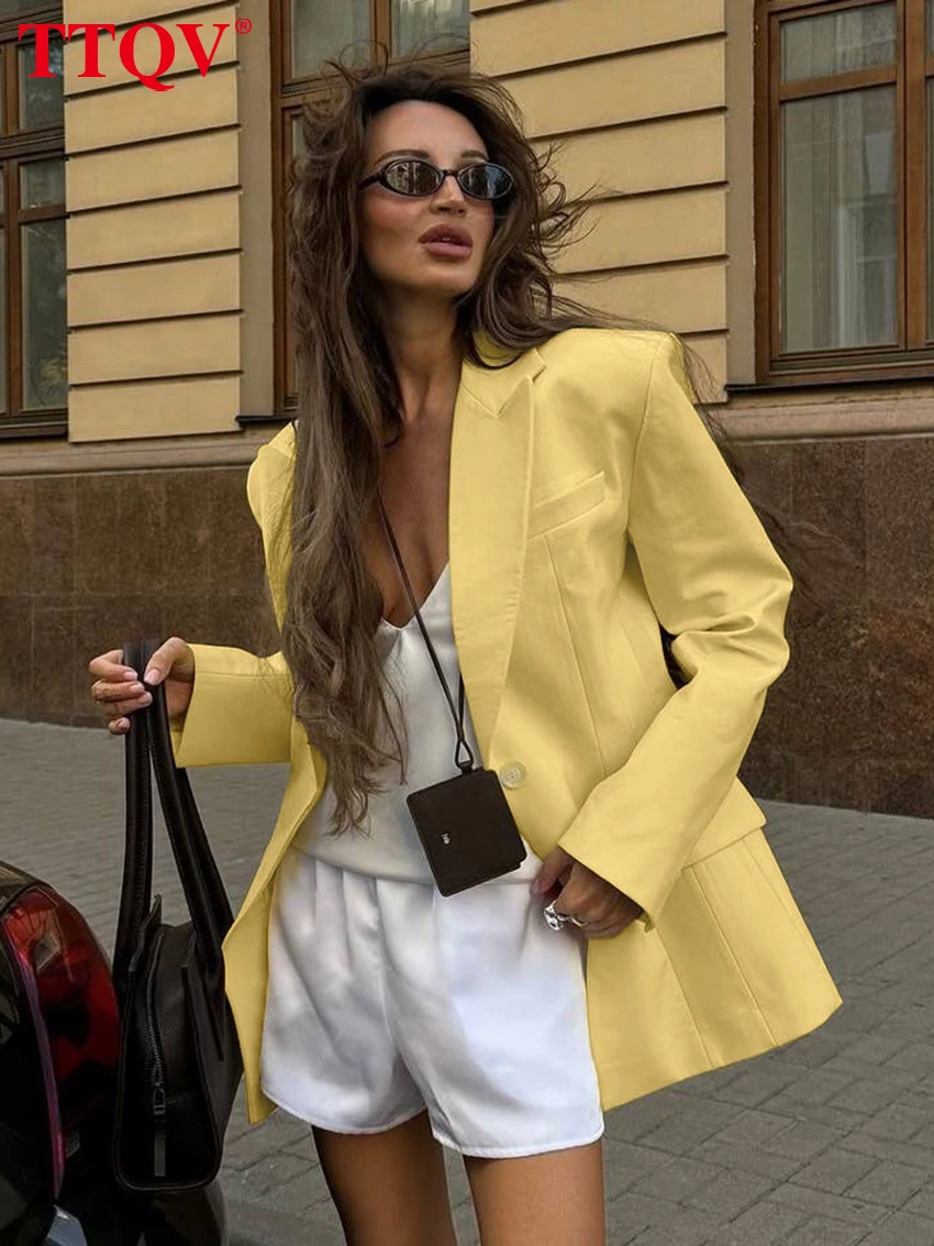 TTQV Winter Loose Yellow Cotton Office Women's Blazer Fashion Lapel Long Sleeve Blazers Elegant Classic Top Female Clothing