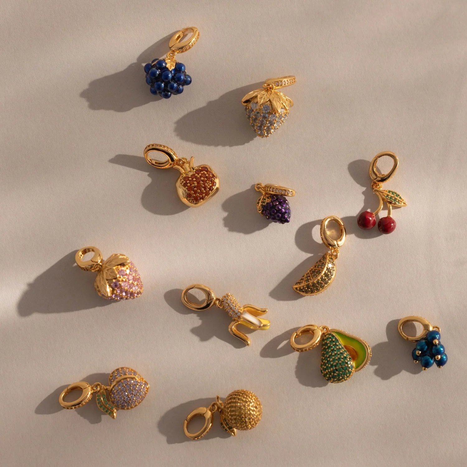 6pcs DIY Mix Copper Zircon Fruit Banana Shaped Pendant Jewelry Accessories Bracelet Earrings