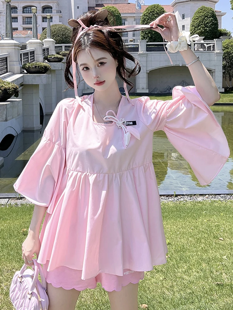 

Розовый топ свободного кроя для женщин, летняя новинка, милый дизайн, миди-длина, коллекция весна 2023, абсолютно новый, магазин SleISNI