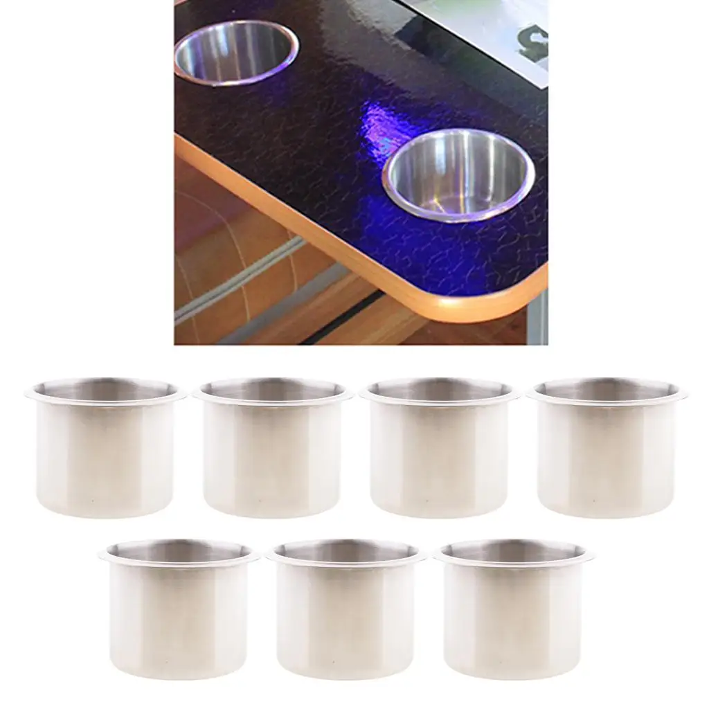 Stainless Steel Recessed Cup Holder Rustproof Metal Drink Holder Universal RV Marine Table Desk Storage for Camper Boat Trailer