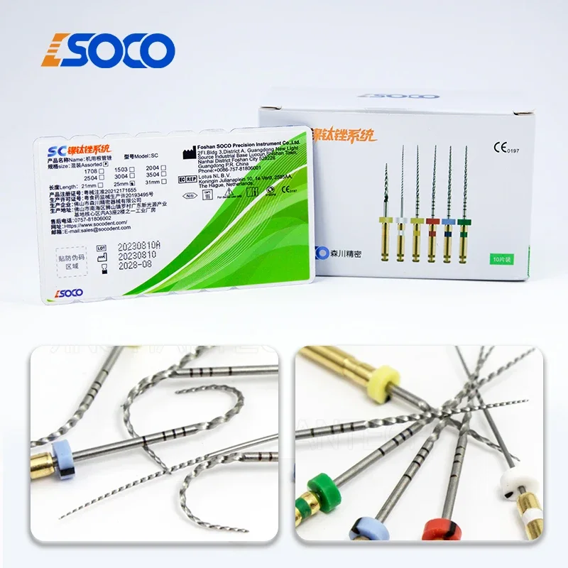 SOCO 6Pcs/Box Root Canal File Heat Activated Rotary Files Nickel-Titanium Endodontic Material Easy to Use, Super cutting force