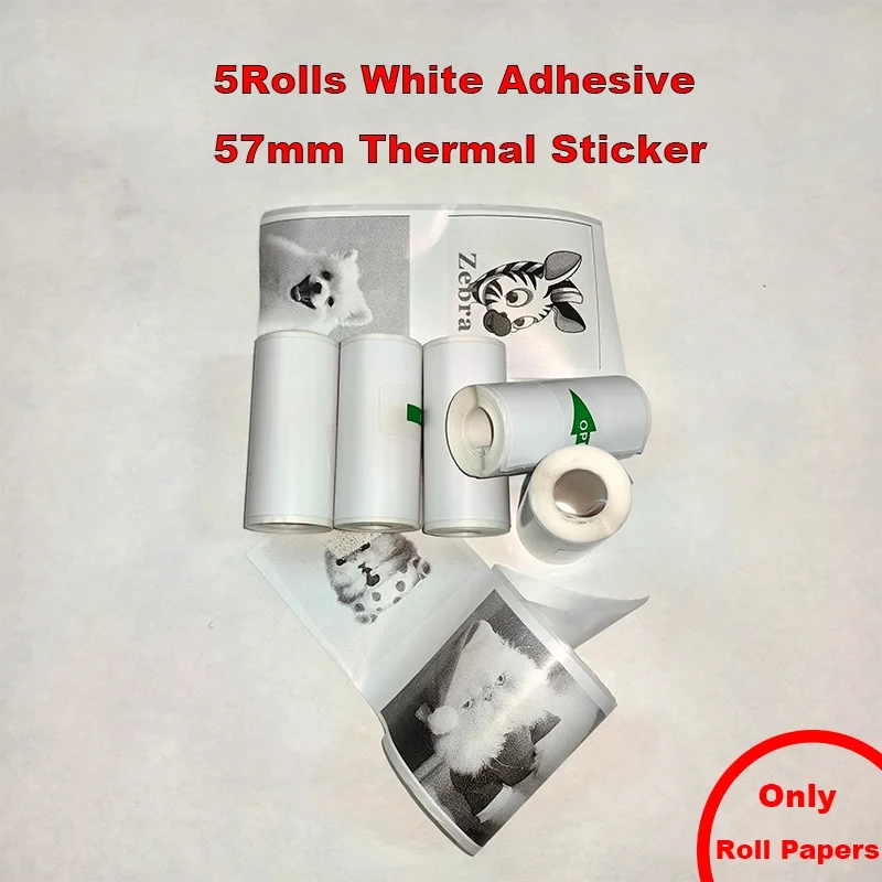 Self-Adhesive Transparent Sticker Rolls for Portable HD Photo Printer 57mm Width Mini Printer Paper Color White Continuous Pape