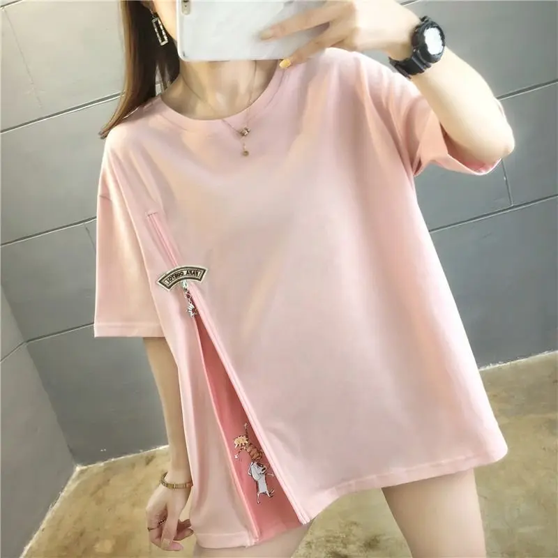 Fashion T Shirts Women Summer Trendy Striped Stitching T-shirt Korean Style Loose Oversized Tshirts Women\'s Short-sleeved Tops