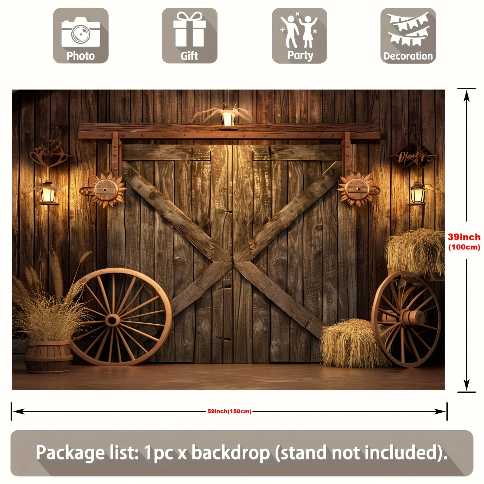 Western Cowboy-themed polyester background - vintage barn door and log cabin designs, party, and birthday decorations