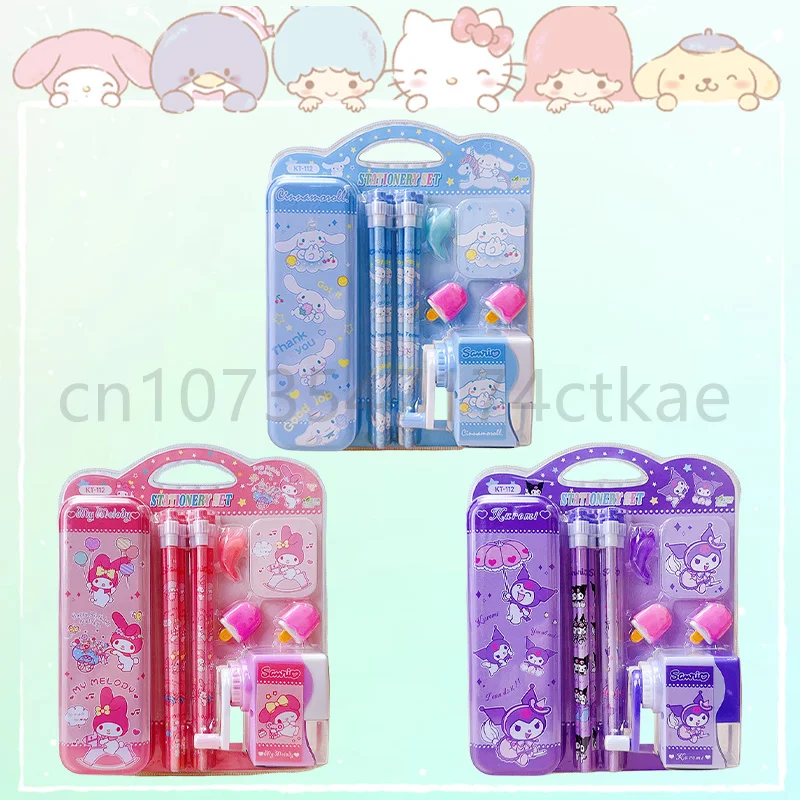 Kawaii Sanrio Kuromi Cinnamoroll My Melody Stationery Set Birthday Gift Pencil Hand-Cranked Pencil Sharpener School Supplies