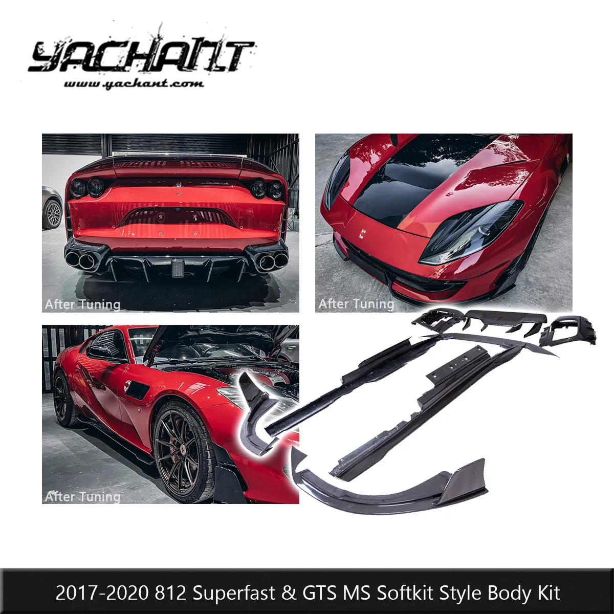 Комплект обвеса из сухого карбона в стиле MS Softkit для Ferrari 812 Superfast GTS 2017-2020 годов выпуска, полный пакет для внешней трансформации.