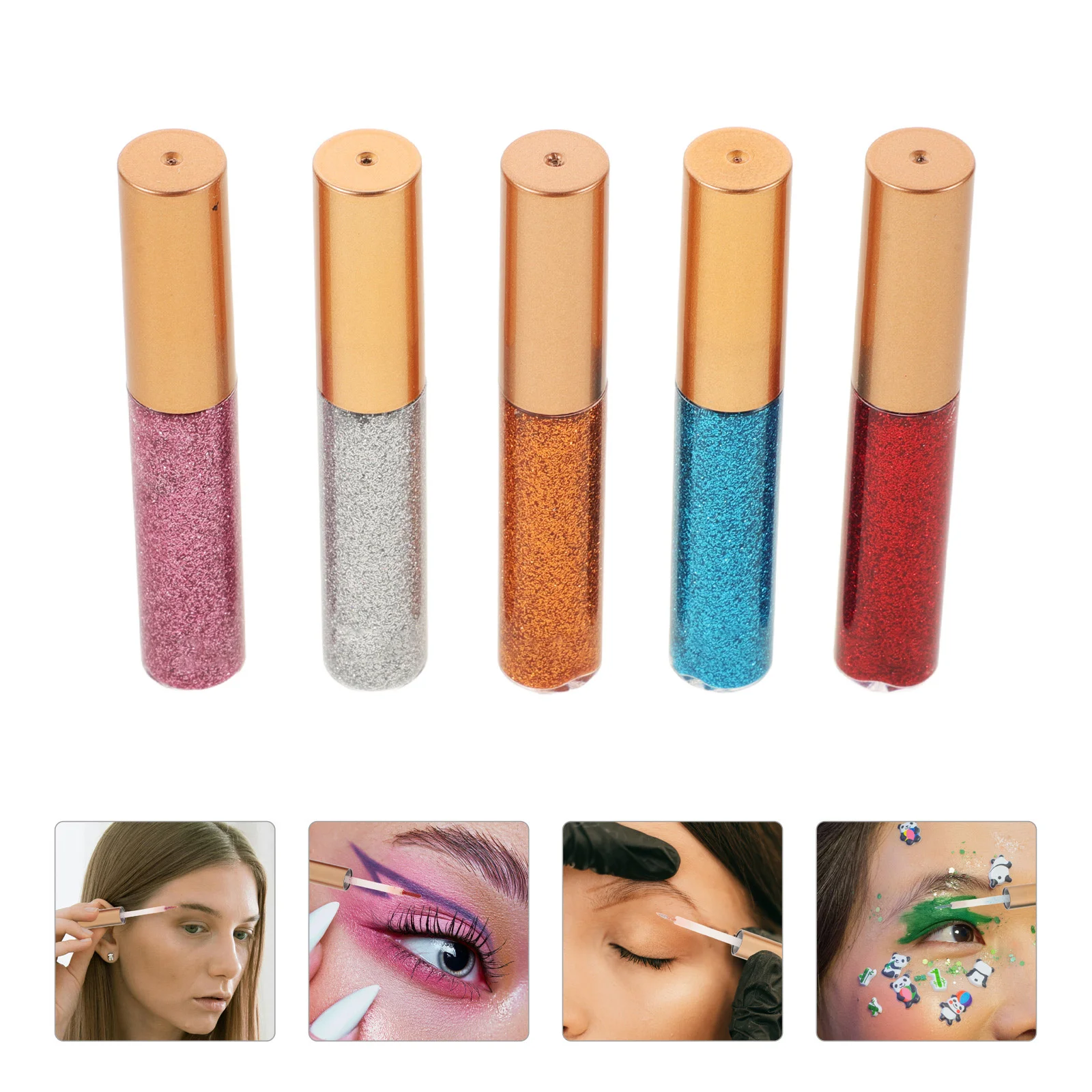 5 個のグリッターリキッドアイシャドウセットシマーアイシャドウスティックハイライターペン特別な機会のためのフェスティバルルック