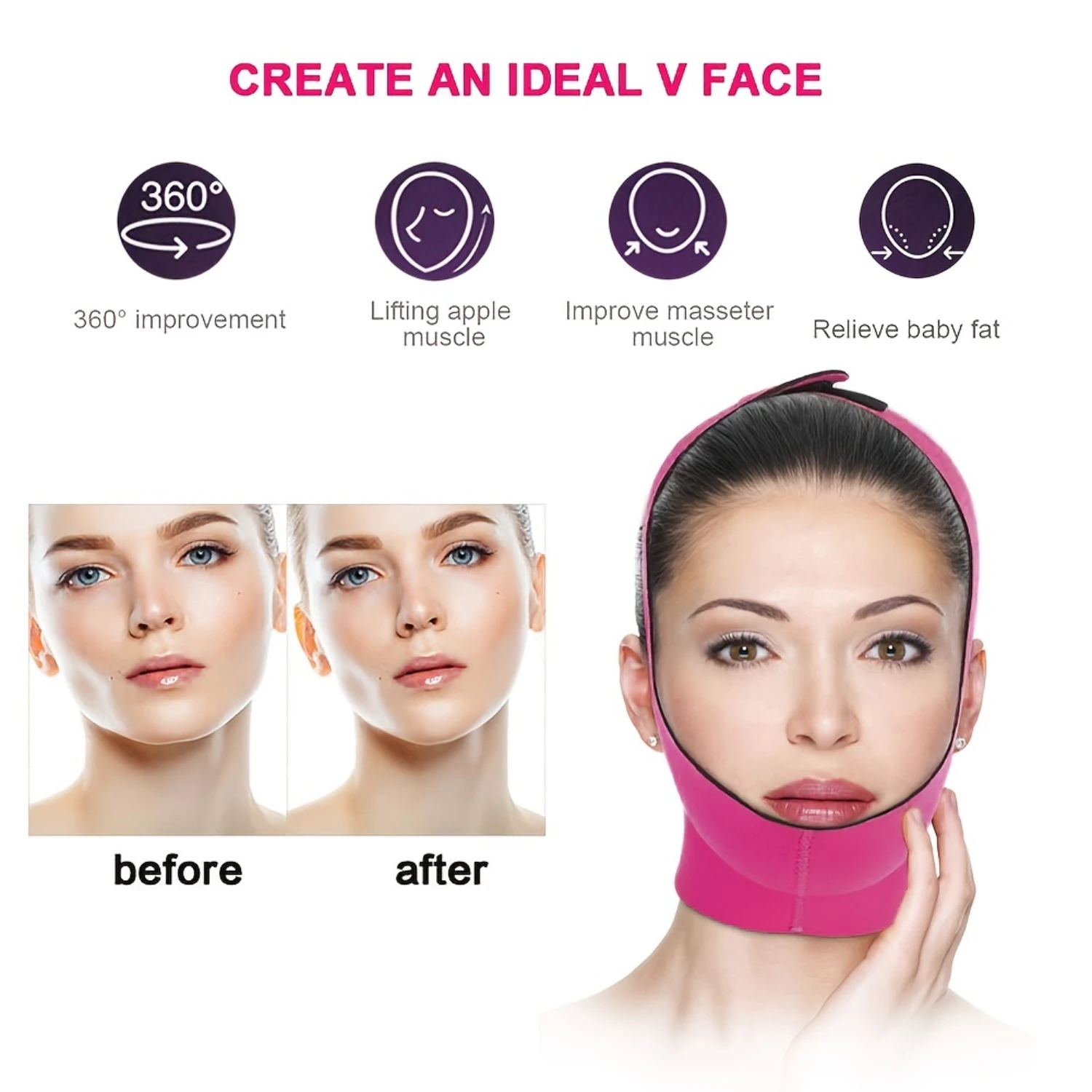 Face Slimming Double Chin Skin Strap Bandage Belt - เข็มขัดกระชับสัดส่วนใบหน้าที่มีประสิทธิภาพสําหรับการปรับปรุงรูปทรงใบหน้า - ใบหน้าที่ปรับได้