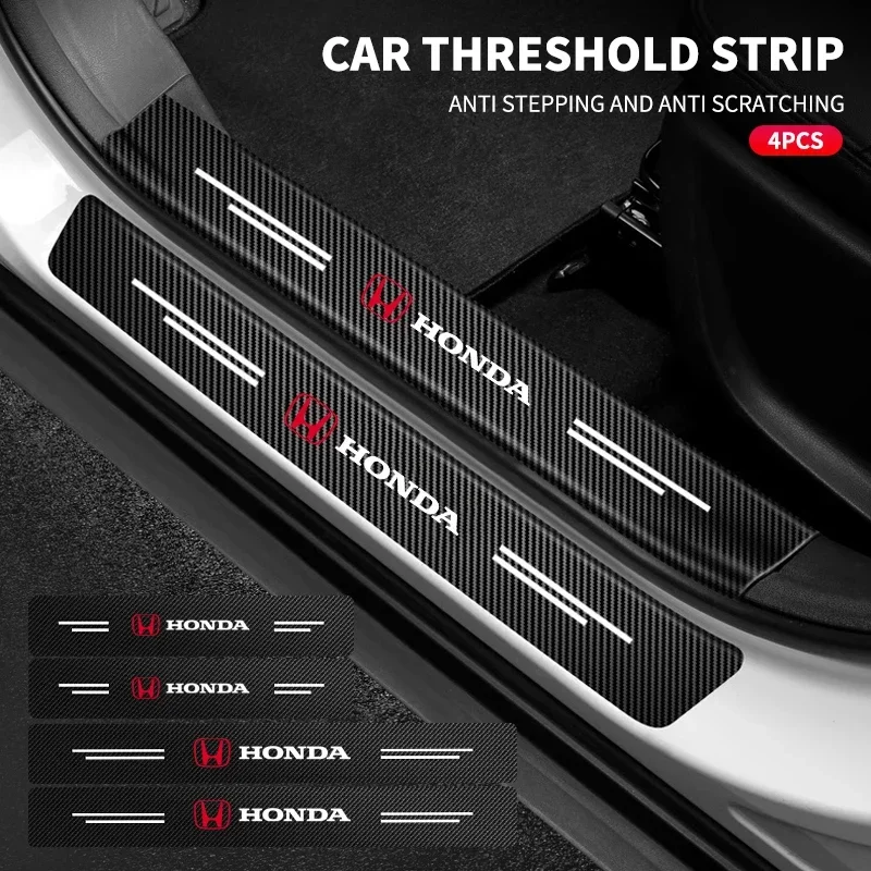 4Pcs Car Door Sill Protector Stickers Carbon Fiber Door Sill Stickers For Honda Civic Fit Jazz Accord CRV HRV City Odyssey Vezel