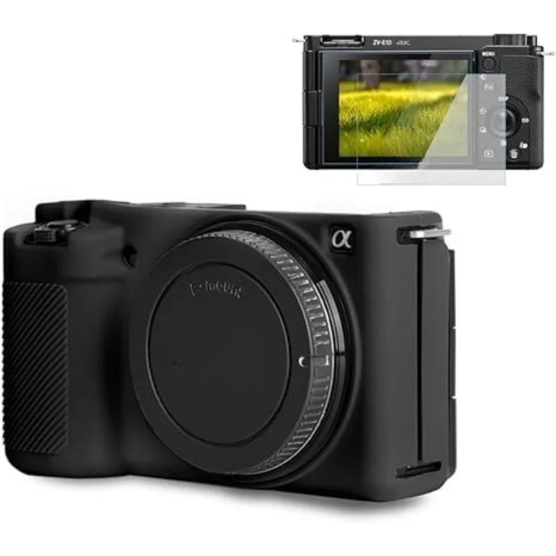 

Soft Silicone Camera Protective Cover Protector for Sony Alpha ZVE10 / ILCZV-E10L + Tempered Glass LCD Protective Film