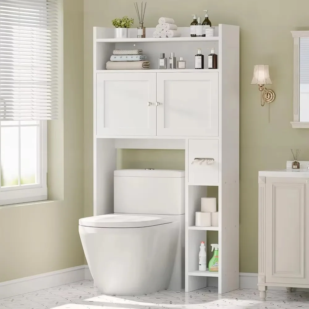

Space-Saving Bathroom Cabinet, Over The Toilet Storage Cabinet with Doors, 32" Bathroom Storage Organizer with Side Shelves