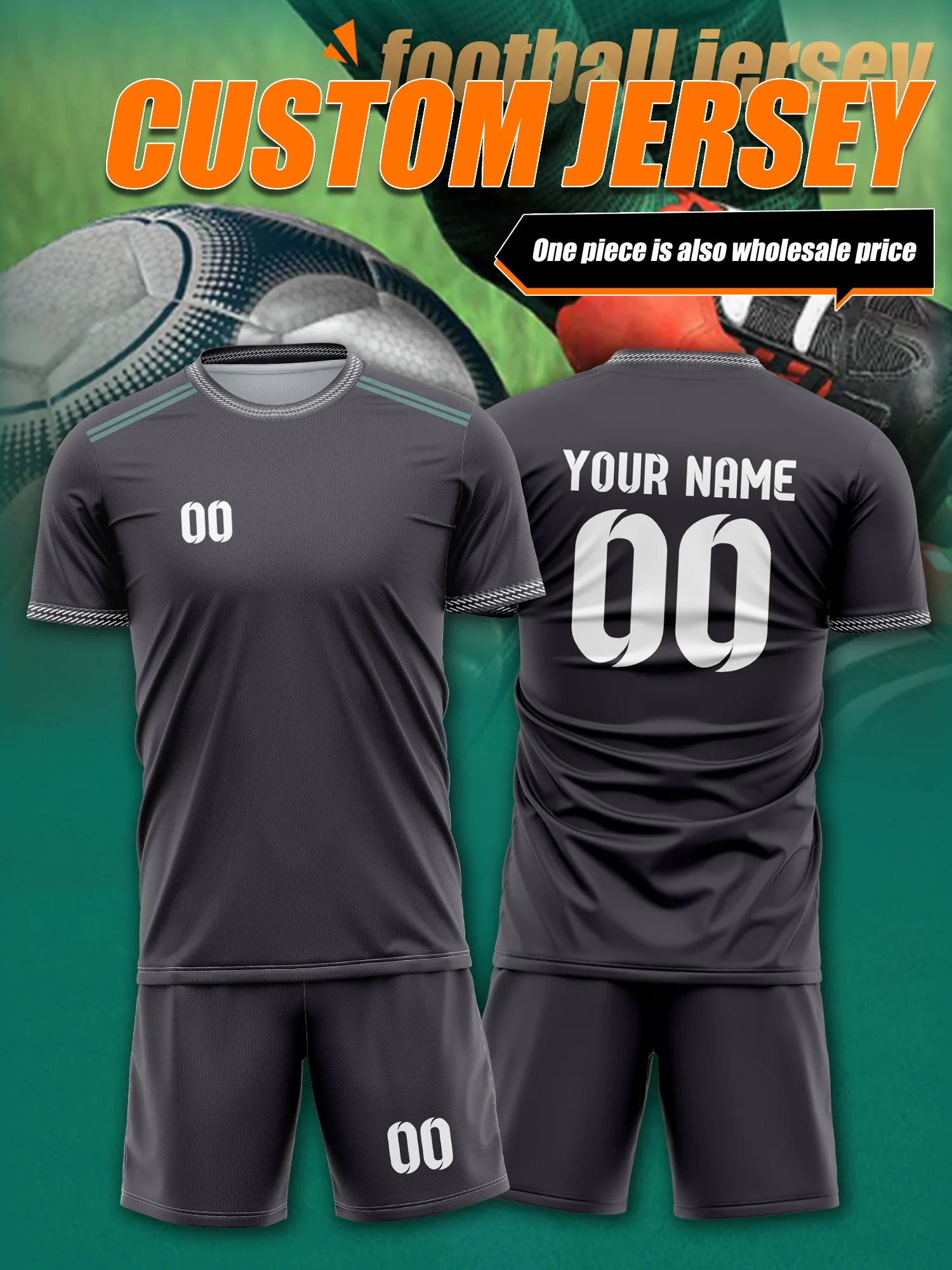 

Custom Image Number Name Soccer Jersey,Contrast Button,Classic Detail Adult Soccer Team Uniform