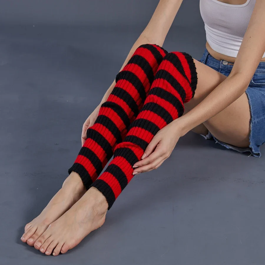 50CM Gestreifte Stricksocken für Damen, Gestrickte Beinwärmer, Gerippte Beinsocken für Party-Accessoires – Detail 3