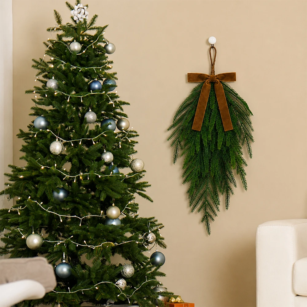 20 Zoll Künstlicher Norfolk-Weihnachtskranz zum Aufhängen für Haustür, Kamin, Wand, Zuhause, Neujahr, Navidad, Raumdekoration – Detail 7