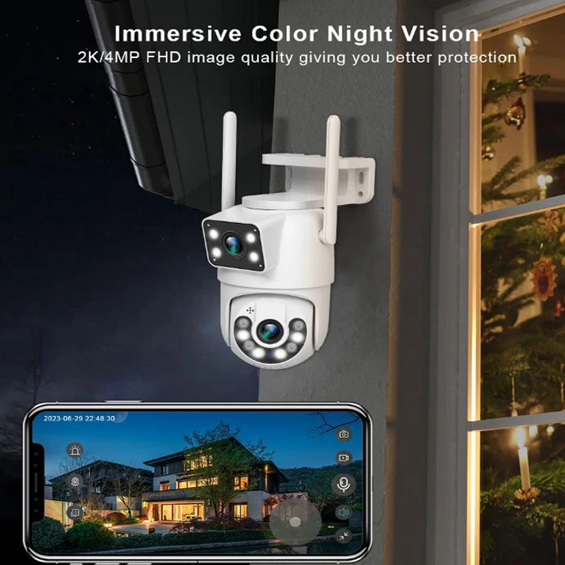 1080P Dual LensOutdoor HD WiFi Camera Humanoid Tracking Two Way Audio Color Night Vision Surveillance Camera Security Protection