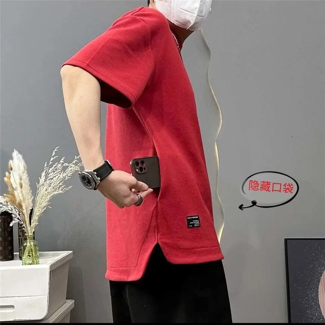 

Teen Pocket Top Cool Breathable Men's Short Sleeve Summer Loose Large Size T-Shirt