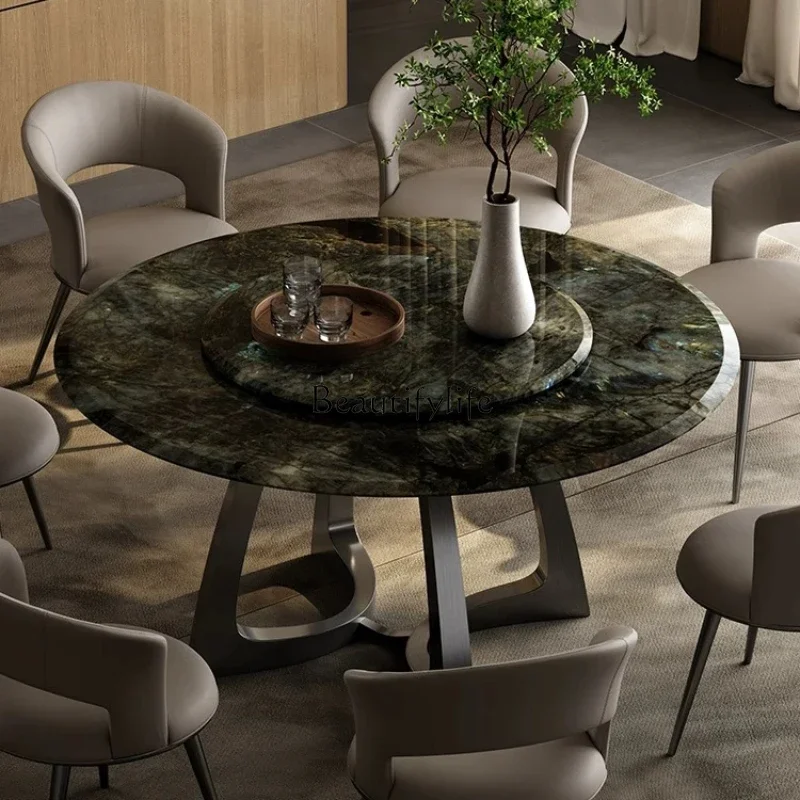 

ld14 Natural Marble Round Dining Table Light Luxury Household Stainless Steel Luxury Stone Dining Table