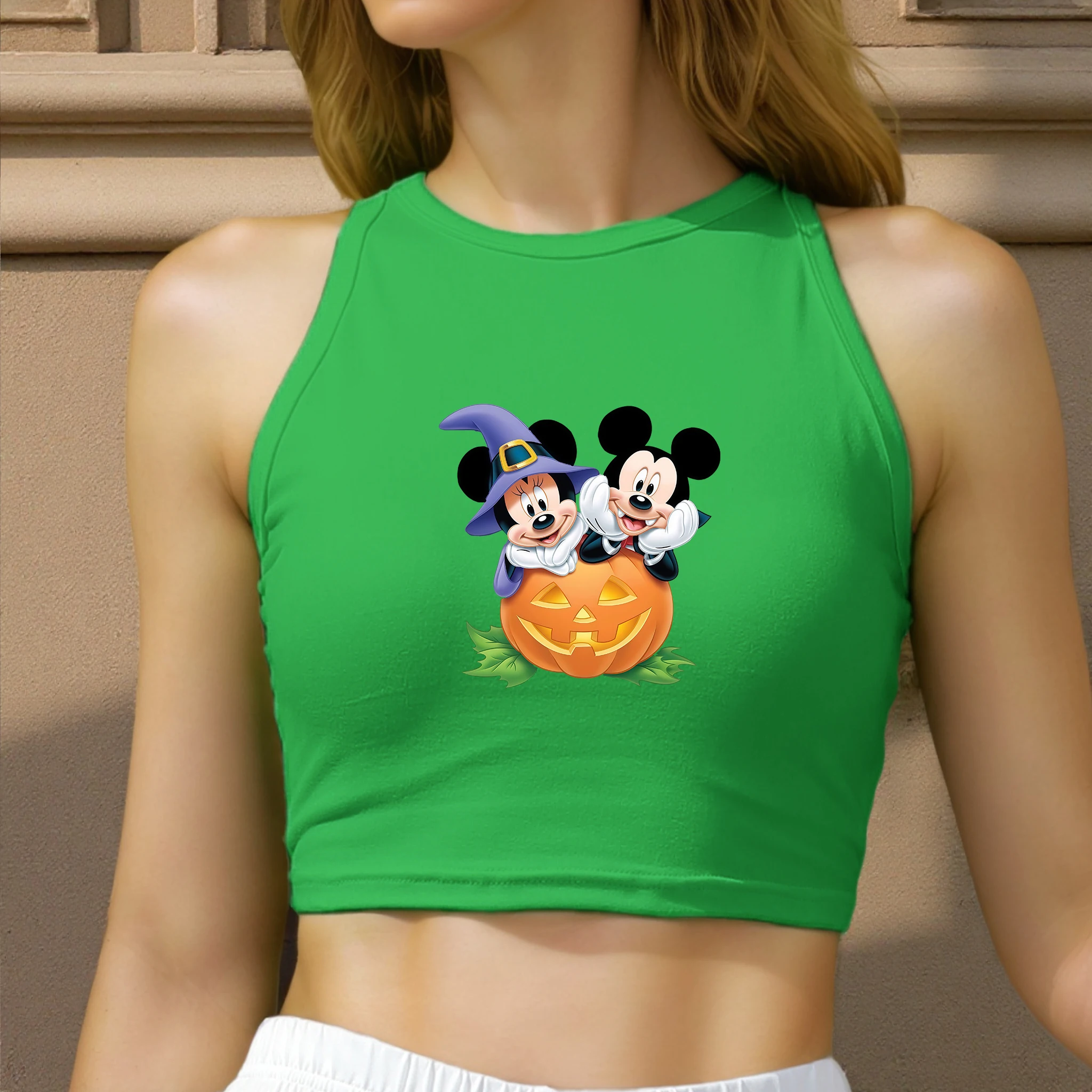 

Anime Sleeveless Clothing Disney Halloween Mickey Woman Tees Cartoon Female Printed Tops T Shirt Y2k Custom Clothes Tanks Camis