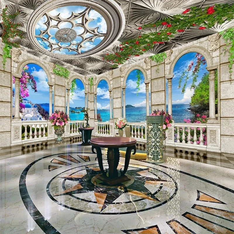 

Custom Photo Mural Column Palace View Balcony Sea Background Wall Ceiling Non-woven Wallpaper 3D Stereo Room Decor Wall Covering