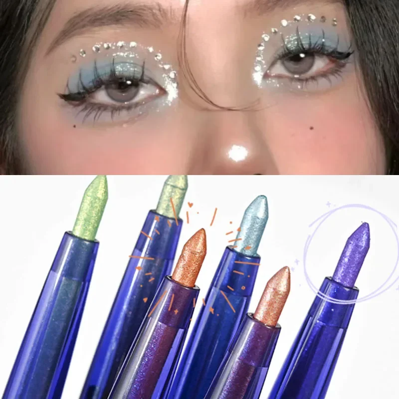 Shiny Chrome Eyeliner Eye Shadow Pencil Green Gold Purple Glitter Waterproof Brightening Lying Silkworm Cosmetics Women Makeup