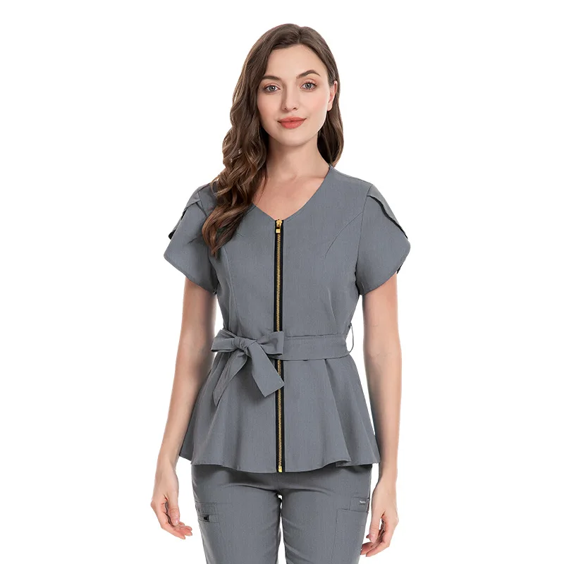 Women Scrubs Set Zipper Collar Beauty Clothes High Quality Anti Wrinkle Medical Uniforms Soft Comfortable Fashion Nurse Workwear