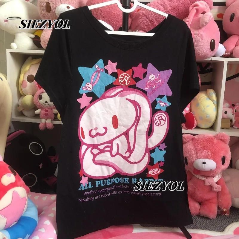 Summer Subculture Sweet Girls Punk Style Black Short-sleeved T-shirt Two-dimensional Cute Round Neck Versatile Cotton Tops