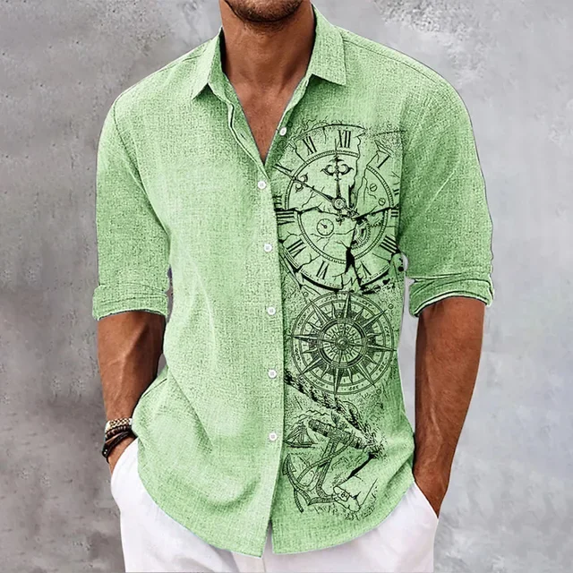 Camisa de las cuatro estaciones, camisa con estampado de tigre a la moda para hombre, Top informal de vacaciones hawaianas, camisa de manga larga con botones y solapa para hombre