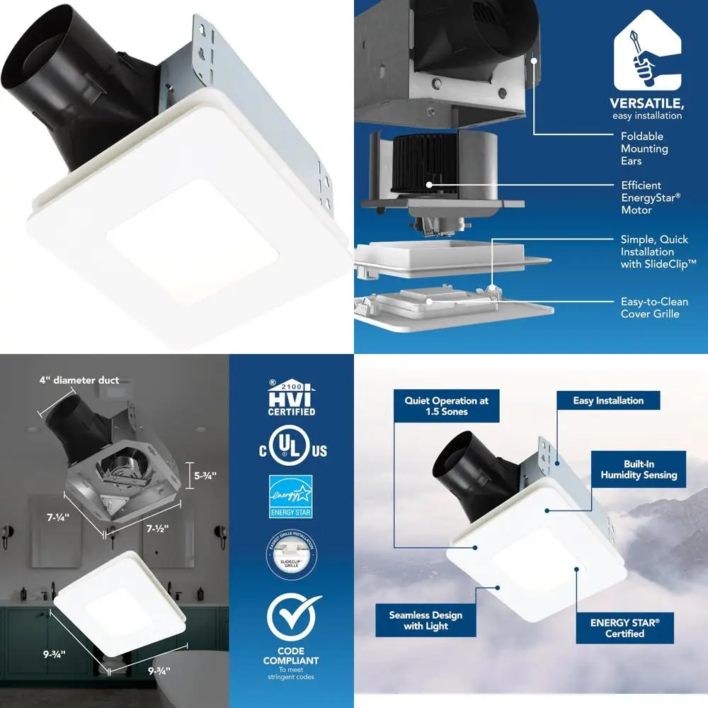 

Сертифицированный энергетической звездой, 80 куб. футов в минуту, светодиодный вытяжной вентилятор для ванной комнаты с датчиком влажности и подсветкой - эффективная система вентиляции