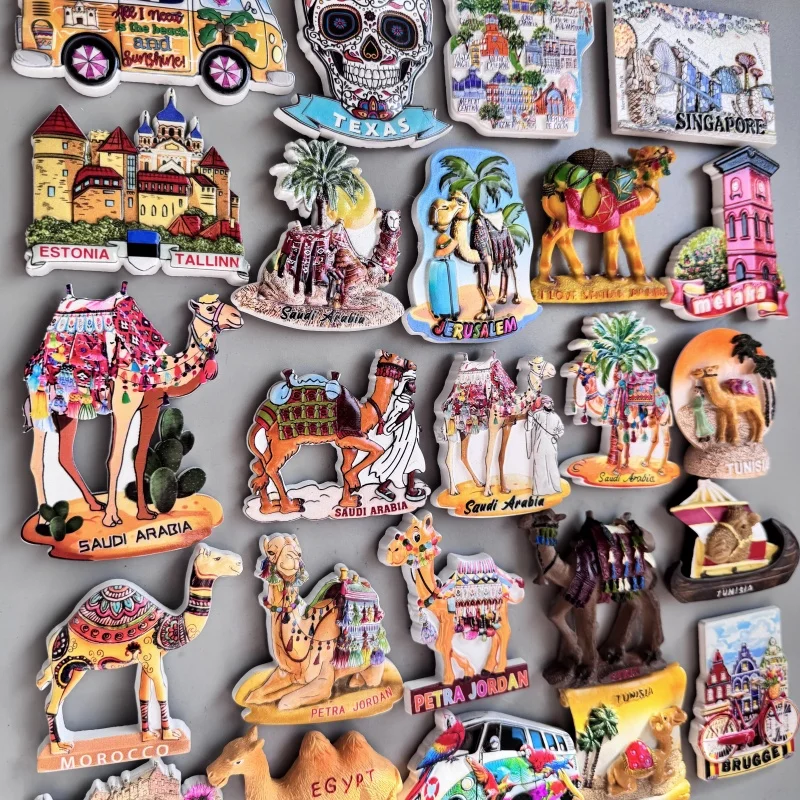 Fridge magnets PUNTA CANA Valencia Tallinn Saudi Arabia Petra Jordan Puerto Rico Brugge Texas Egypt Tunisia Morocco Melaka Resin