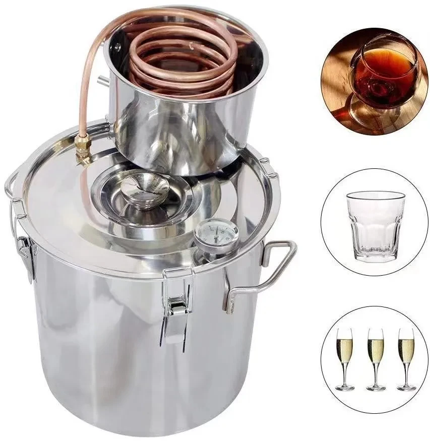 10L 2 Gal Alcohol Distiller Copper Tube Moonshine Still Spirits Home Brew Wine Making Kit Stainless Steel Oil Boiler