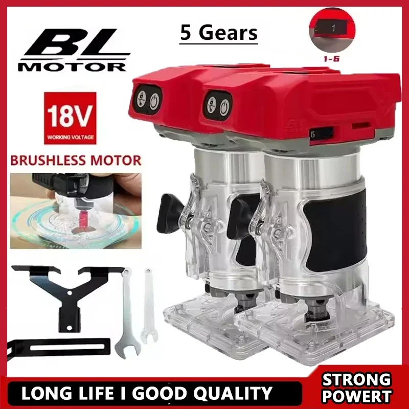 For Cordless Brushless Electric Trimmer, 5-Speed Router, Woodworking Trimming Machine, Compatible with Milwaukee, 800W, 30000RPM