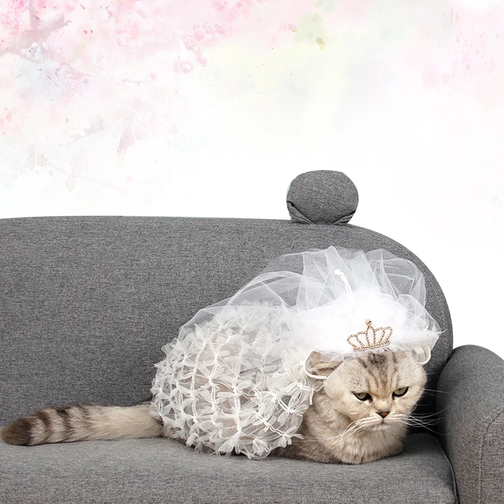 

Pet Cat Bridal Veil White Size M Lace Applique Crown Decor Adjustable Buckle for Wedding Photo Accessories Cat Bridal Veil