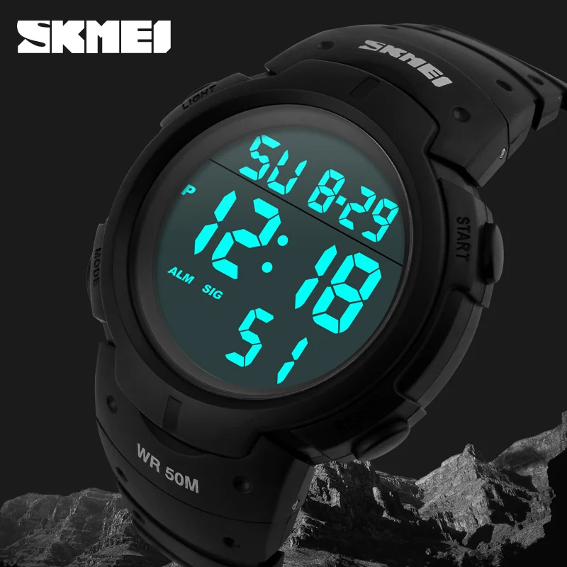 SKMEI-Relógio Digital à prova d'água masculino, Calendário PU Strap, 5Bar, Big Dial, simples, ao ar livre, Esporte, Moda, 1068