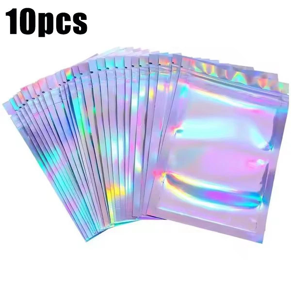 50 stuks iriserende zelfdichtende zakken laserplastic zakjes hersluitbare zip-lock verpakking voor sieraden display retail tassen