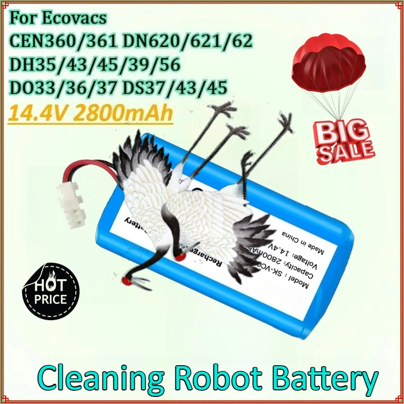 

14.4V 2800mAh Lithium Battery for Ecovacs CEN360/361 DN620/56 DO33/43/621/36/37 DS37/62 DH35/43/45/39/45 Cleaning Robot Battery