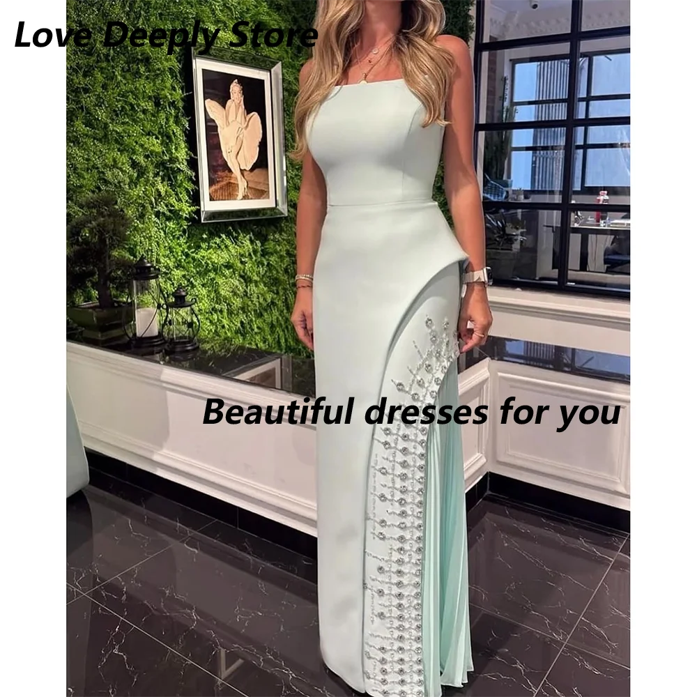 

Elegant Crystals Evening Dress Customized Sleeveless Floor Length Jersey Saudi Arab Prom Gown Arabian Formal Dresses Customized