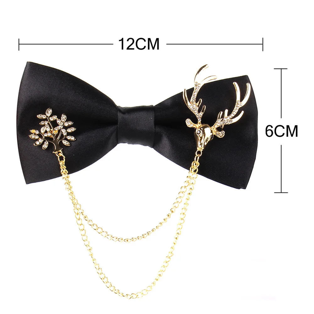 Moda gravata borboleta preta com decoração de metal casamento laço laço nó adulto terno gravata borboleta para homens mulher cravats noivo bowties