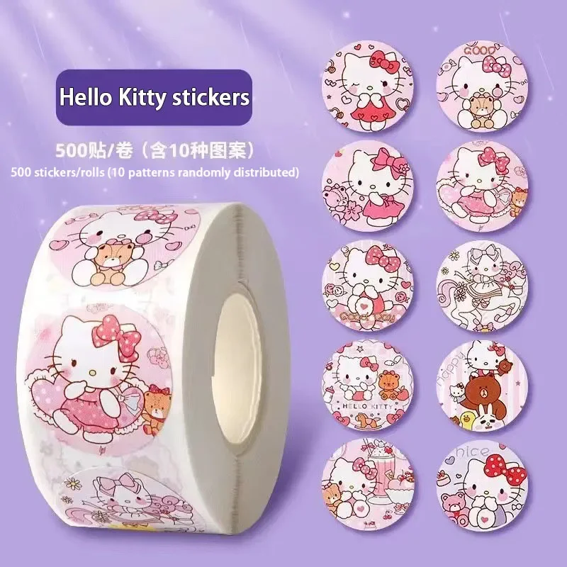 500PCSsuper Large Amount of Hello Kitty Stickers Cartoon Cute Roll Stickers Party Gift Packaging DIY Bonus Birthday Gift Amusing