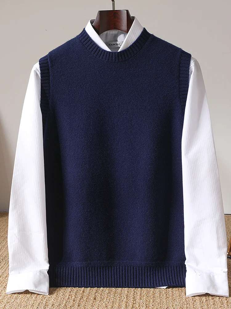 Bild 6: 100% Merinowolle Neuer Herren O-Ausschnitt Einfarbiger Pullover Dicker Strick Luxus-Pullover Warm Hautfreundlich Weste Herbst Winter Weicher Oberteil
