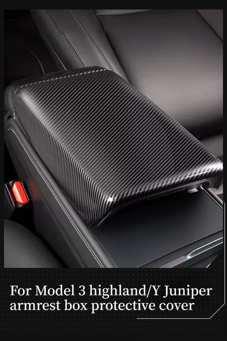Suitable for the Armrest Box Protective Cover Used in the Updated Tesla Model 3/Y, Carbon Fiber Pattern Modification Accessories