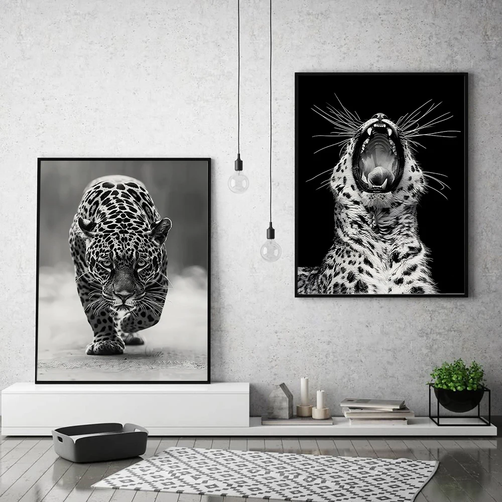 

Fashion Stylish Wall Art Print Trendy Leopard Roar Print Black and White Photography Poster Bar Cart Decor Murals Pictures
